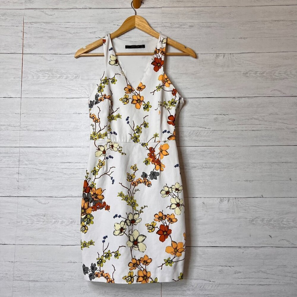 Zara Dress Womens Size Small White Floral Sleeveless Cottagecore Side Zipper